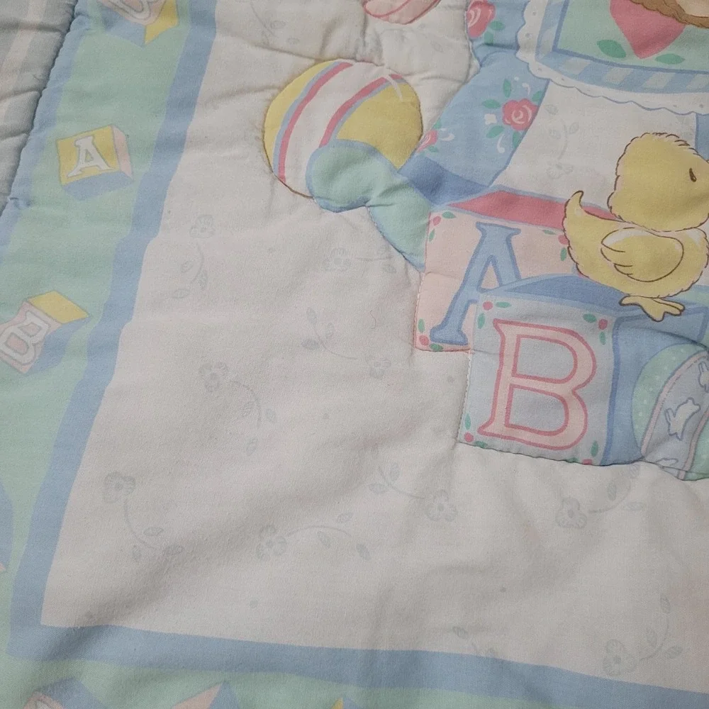 Vintage Little Bedding Red Calliope Rocking Horse Teddy Bear Baby Blanket 1993